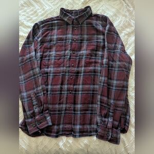 Men's Plaid Button-Up Shirt - Purple and Gray Long Sleeve